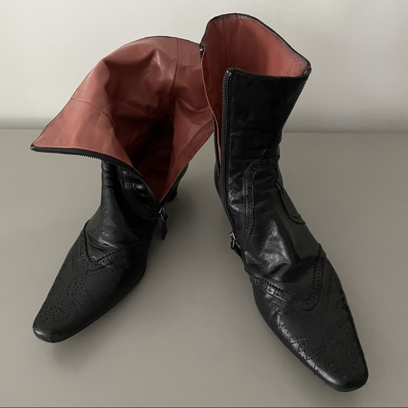 Goffredo Fantini Black Leather Kitten Heel Boots Size 36.5 Made In Italy - Picture 13 of 15